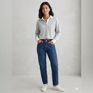 Aerie Grey Polo Long Sleeve Size XS Cozy Preppy Minimalist Loungewear